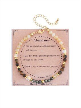 Natural Stone Healing Crystal Link Bracelet Gold Plated Adjustable 6.5 in